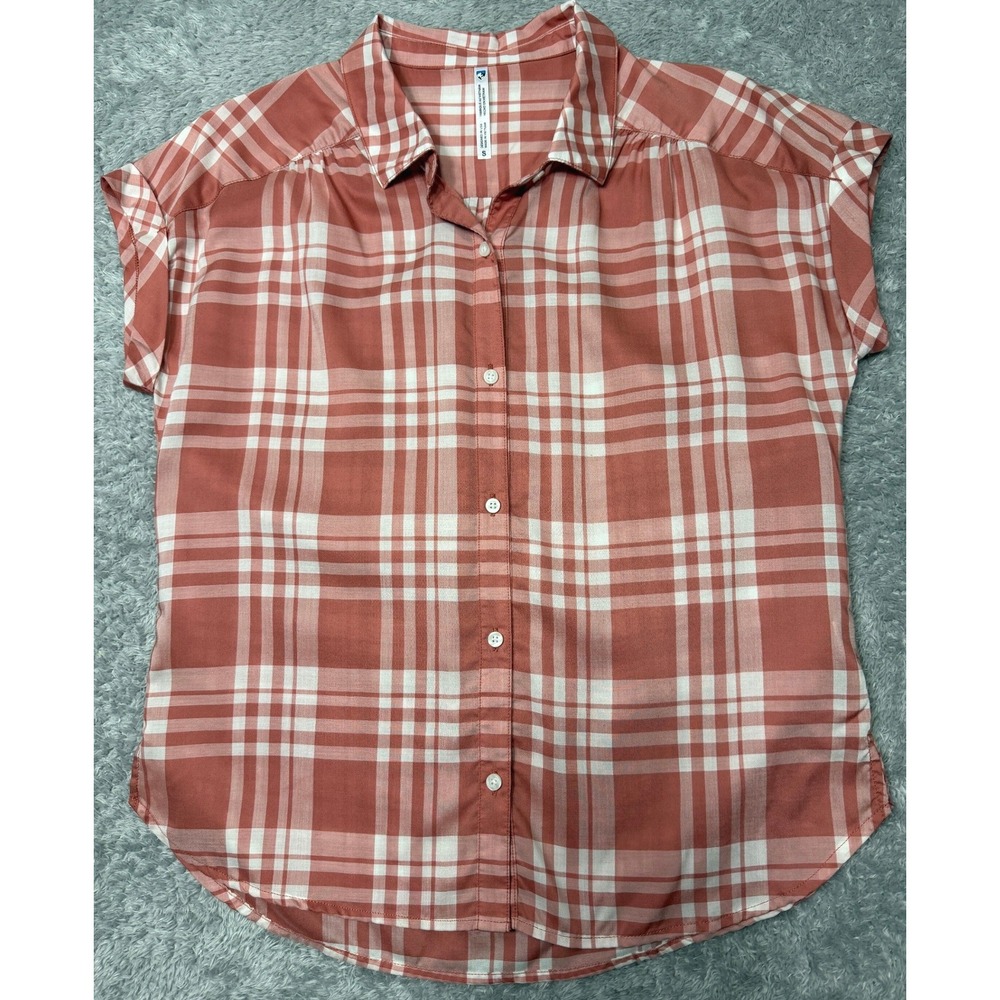 KUHL Shirt Womens S Pink White Eden Plaid Rolled Short Sleeve Outdoor Hiking